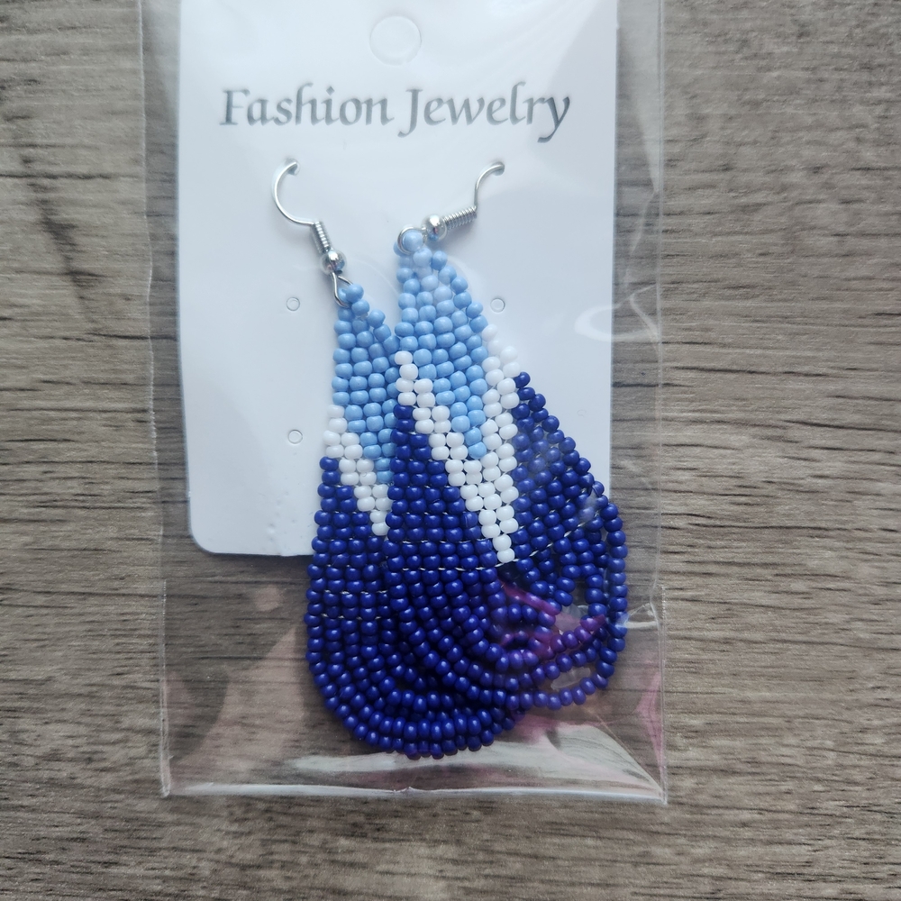 Blue and White Beaded Earrings